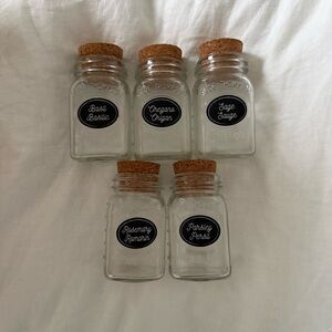 Clear Glass Spice Jar Set with Cork Tops and Black Herb Labels